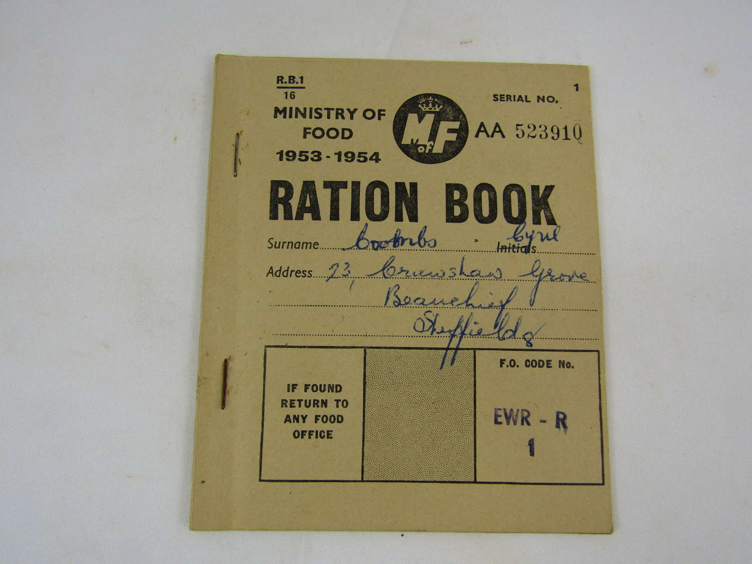 British Ration Book Dated 1953