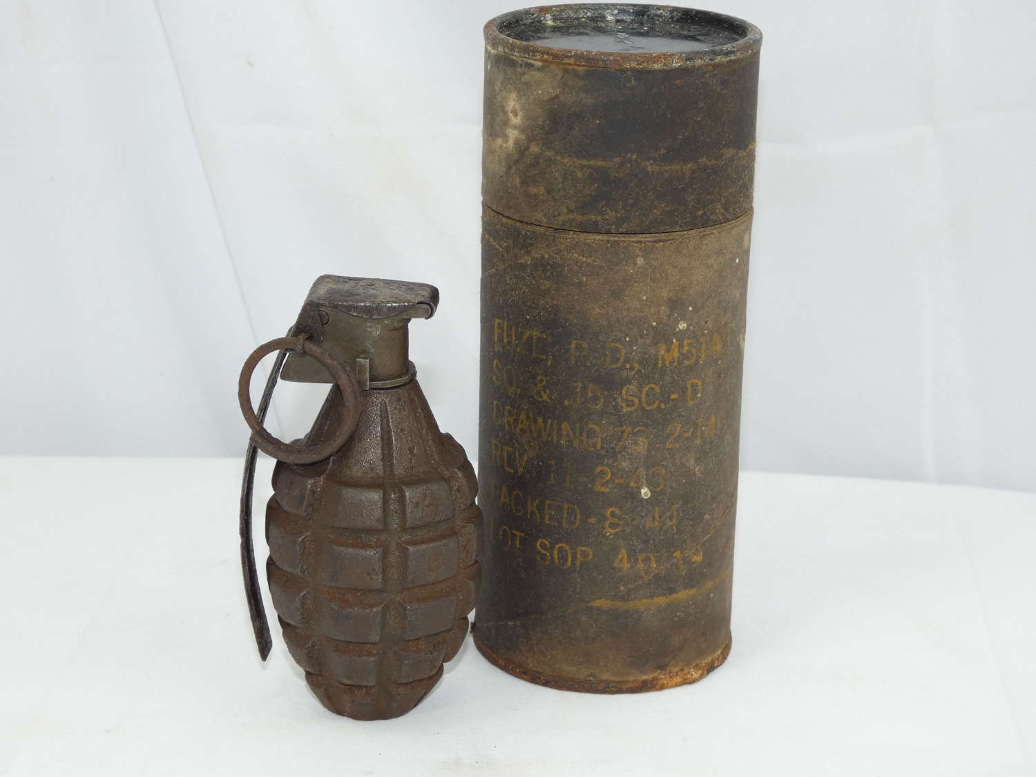 WW2 U.S. Pineapple Hand Grenade With Its Carrier