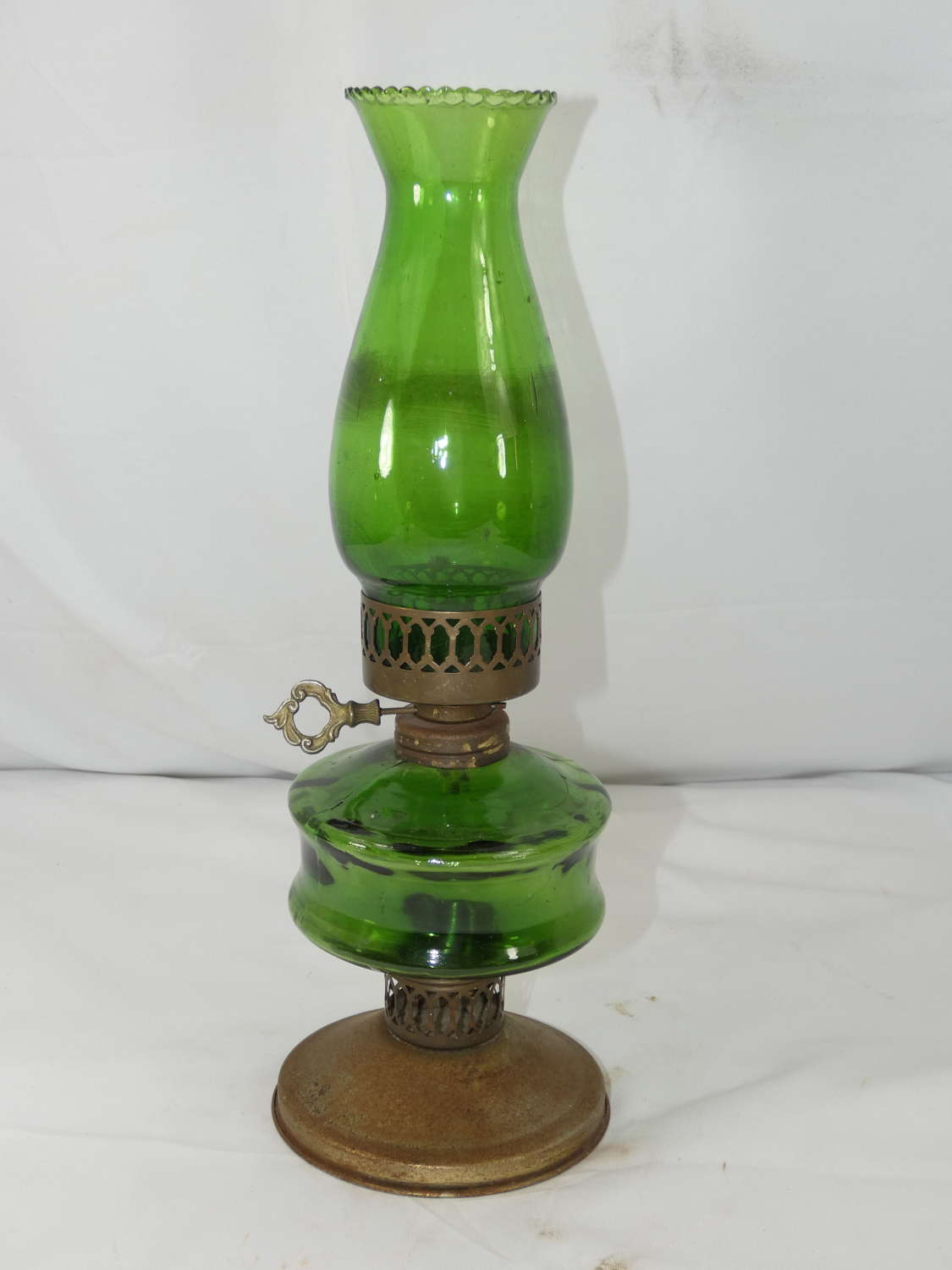 Vintage Green Glass Sail Boat Oil Lamp