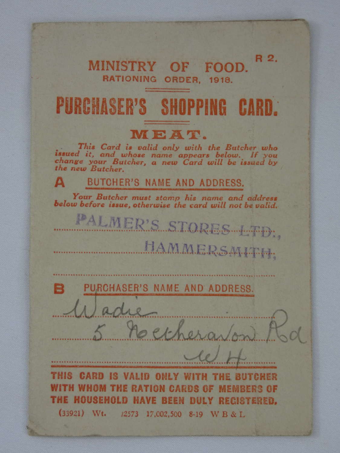 WW1 British Ration Card