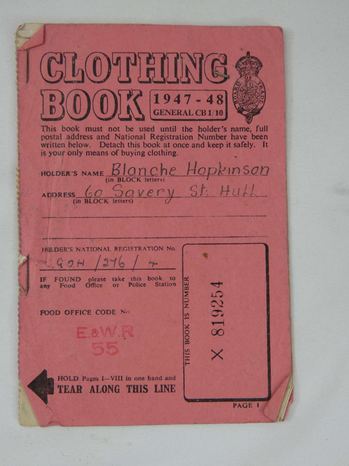 WW2 British Post War Clothing Ration Book