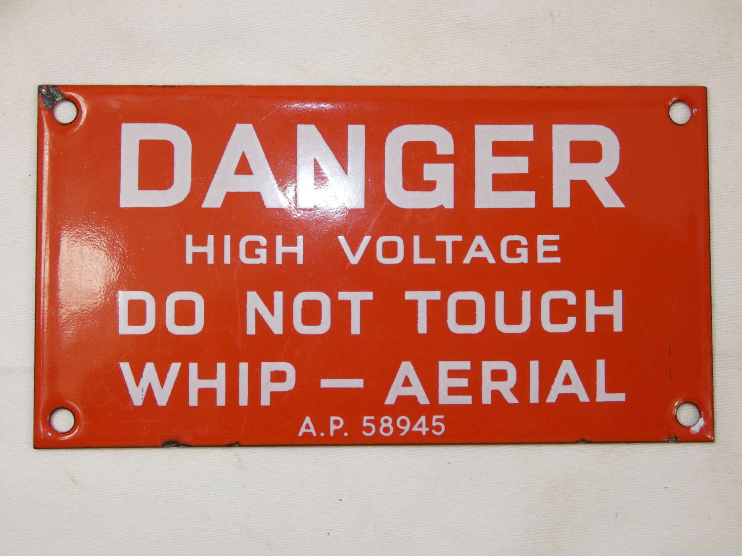 Small Enamelled Danger Plate From RN Ship, Whip-Arial AP 58945