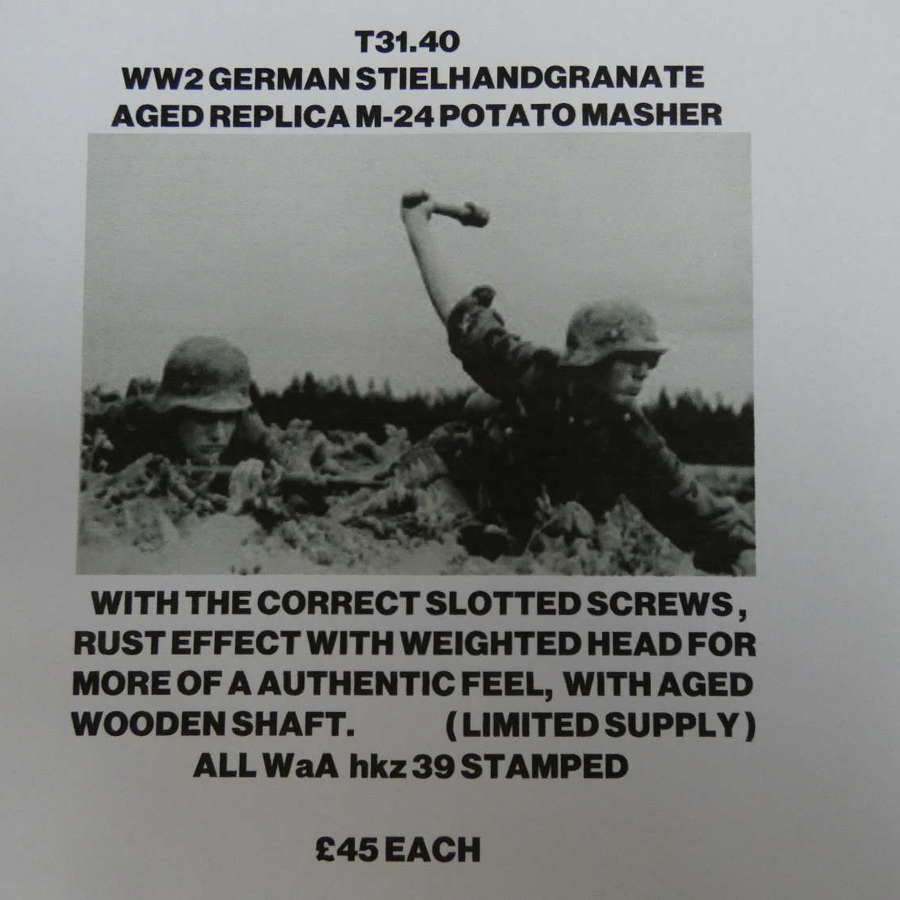 WW2 German Aged Replica M24 Stick Grenade