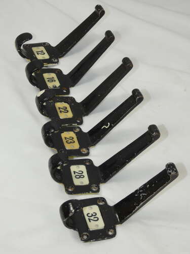 Six Vintage School Coat Hooks