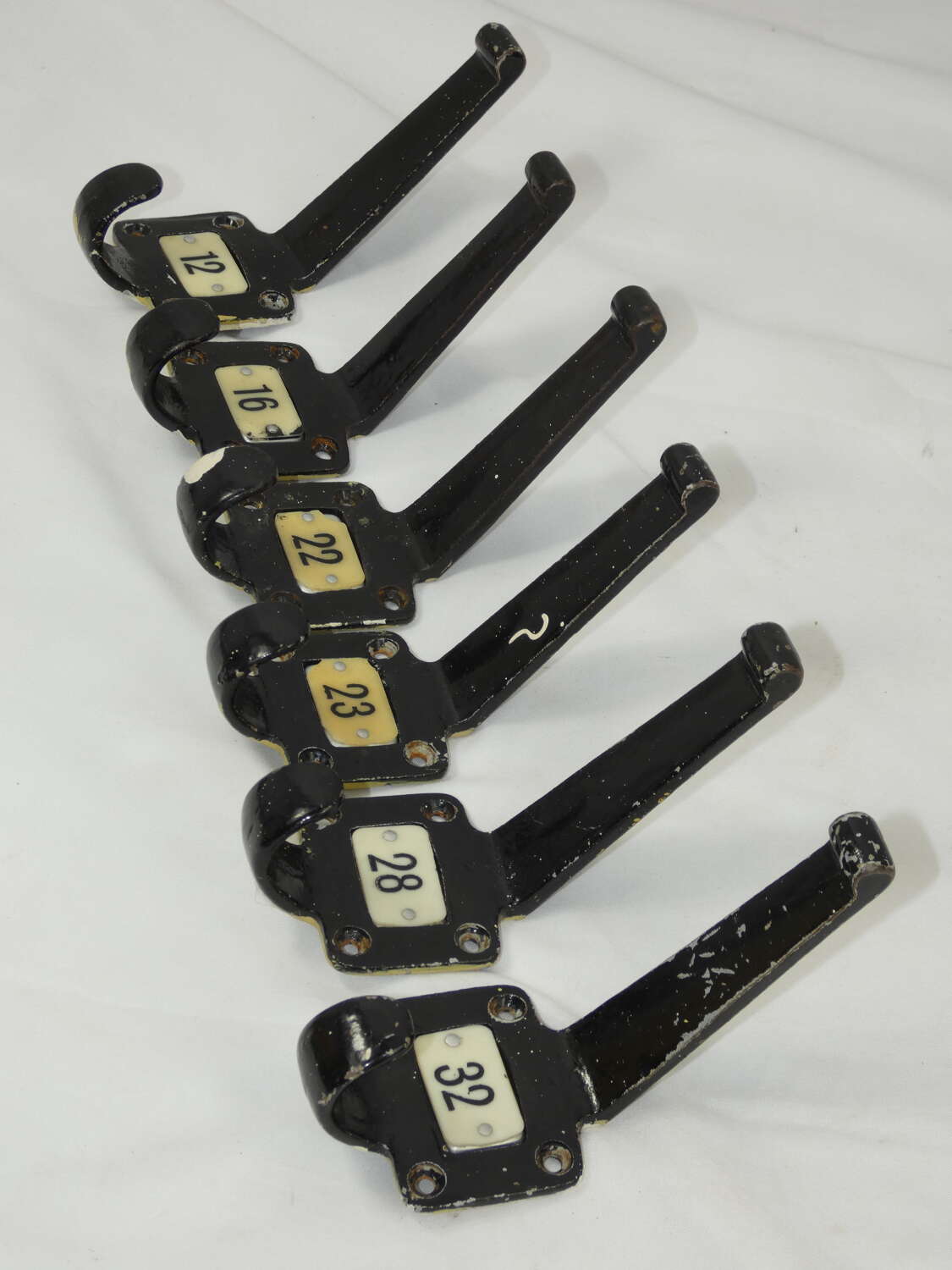 Six Vintage School Coat Hooks