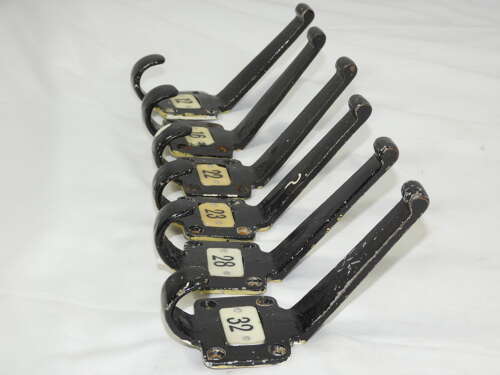 Six Vintage School Coat Hooks