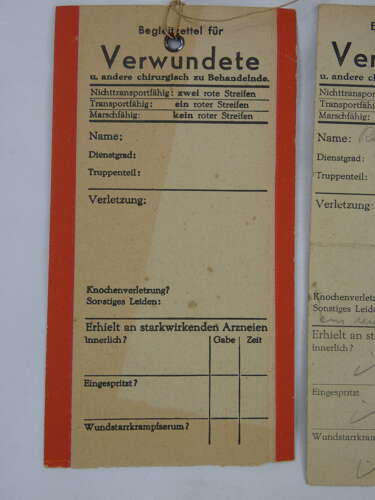 Original WW2 German Wounded Casualty Tags - Documents Heer, Kriegsmarine, Luftwaffe