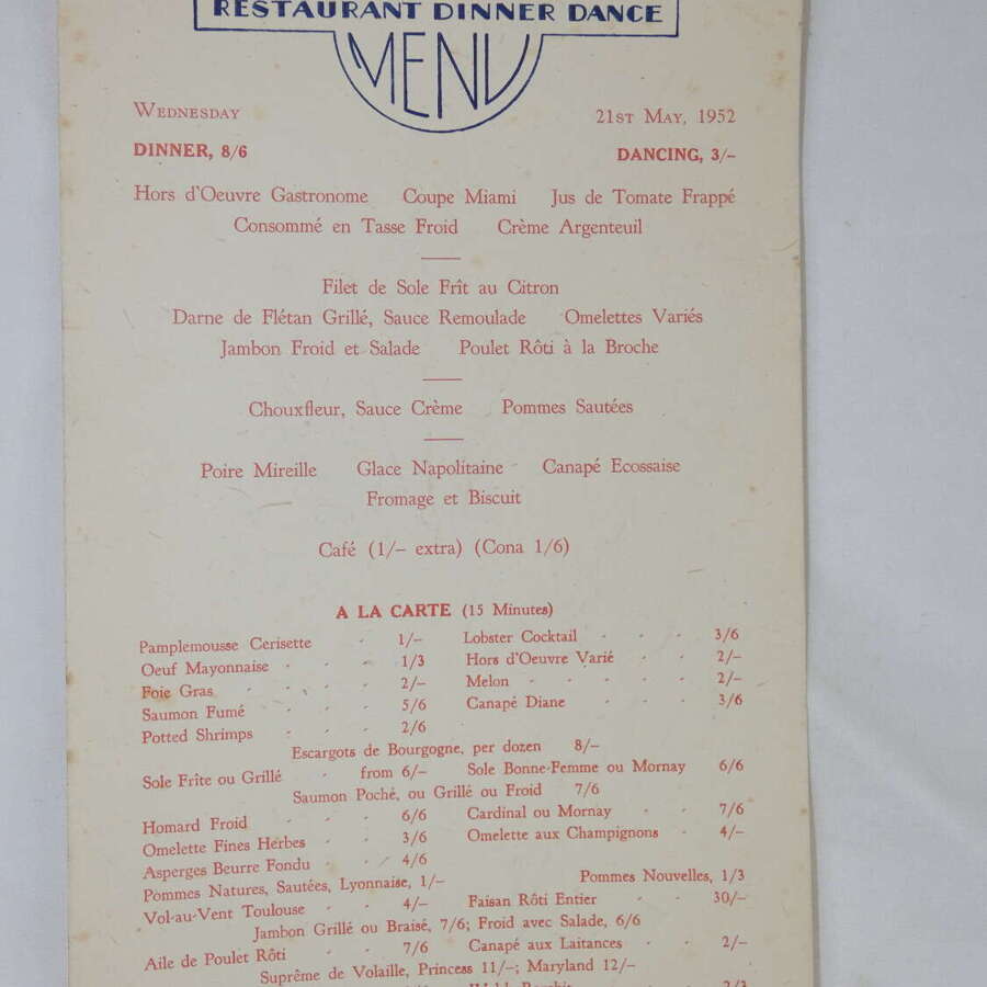 Grand Hotel French Menu ( Sheffield ) 1952