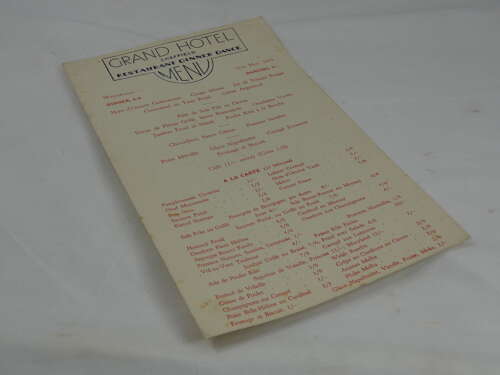 Grand Hotel French Menu ( Sheffield ) 1952