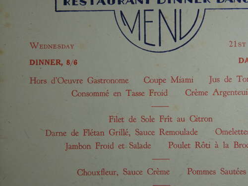 Grand Hotel French Menu ( Sheffield ) 1952