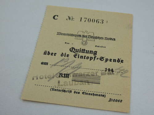 WW2 German Eintopfsonntag Stew Ration Receipt