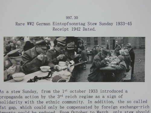 WW2 German Eintopfsonntag Stew Ration Receipt