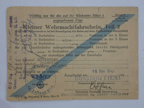 WW2 German Army Railway Ticket