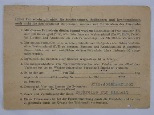 WW2 German Army Railway Ticket