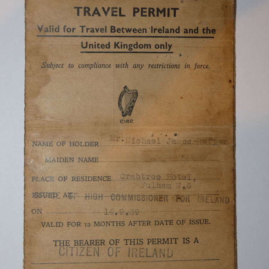 1939 Dated Irish Travel Permit