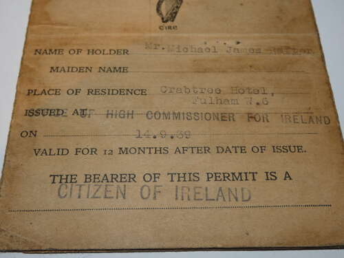 1939 Dated Irish Travel Permit
