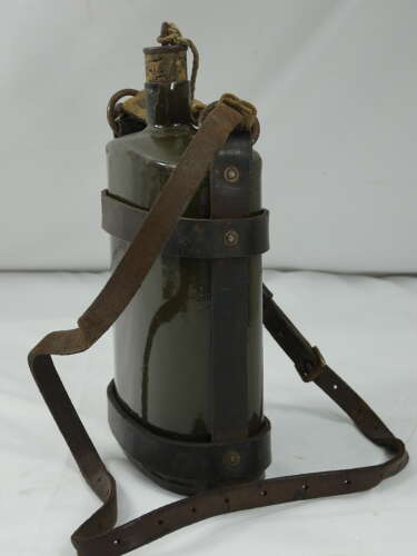 WW1 British Army Water Bottle With Its Leather Cradle