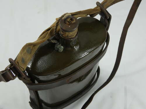 WW1 British Army Water Bottle With Its Leather Cradle